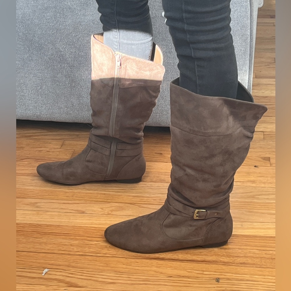 Taupe Suede Buckle Winter Boots